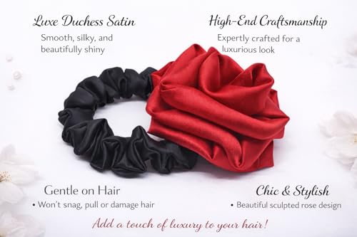 Image of Satin Scrunchies Hair Bands for Women | No-Damage Elastic Hair Ties for Ponytails & Buns | Fluffy & Stylish Rubber Bands | Free Size | Pack of 1 (Maroon Red)