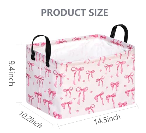 Image of Pink Bowknot Girls Gifts Storage Box Clothes Hamper Basket Collapsible Organizer Bin Toys Shelf Baskets for Home Bedroom Decor