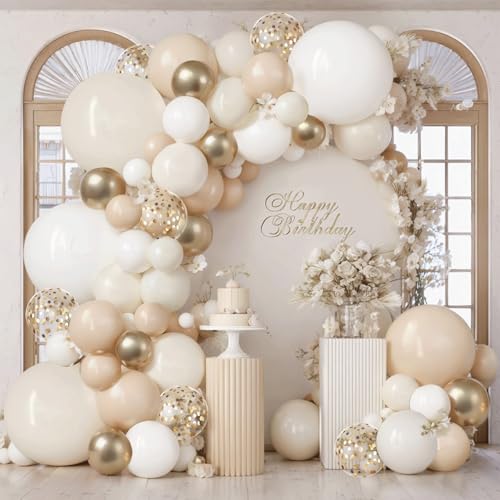 Zesliwy Sand White Ivory Gold Balloon Arch Kit, Latex, Party Decoration