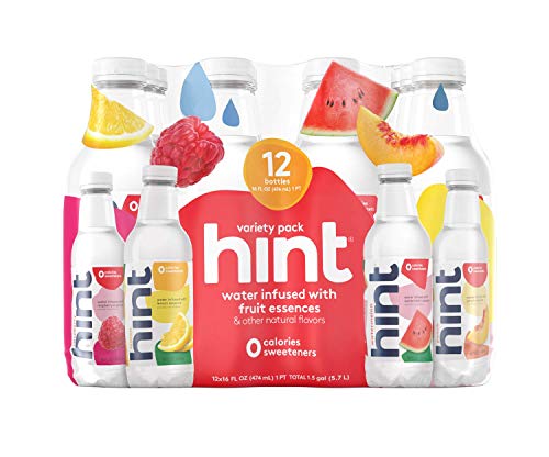 Image of Hint Water Original Variety Pack (Pack of 12), 16 Ounce Bottles, 3 Bottles Each of: Peach, Raspberry, Watermelon, and Lemon, Zero Calories, Zero Sugar and Zero Sweeteners