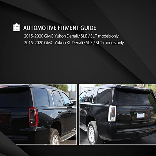 Autozensation Compatible With Gmc Yukon Denali Sle Slt 2015-2020, Yukon Xl Denali Sle Slt, Red Lens Led Bar Tail Lights, L+R Pair Taillight Assembly #TOP4