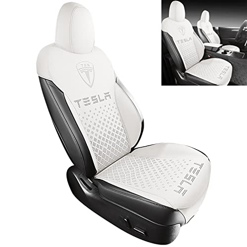 Inch Empire Front Seat Cover For Tesla Model Y 2020-2023 Model 3 2017-2023 Ultra Thin Custom Fit Aviation-Grade Suede Synthetic Leather Protector Summer Cool Winter Warm(1 Pc Ivory White) #TOP9