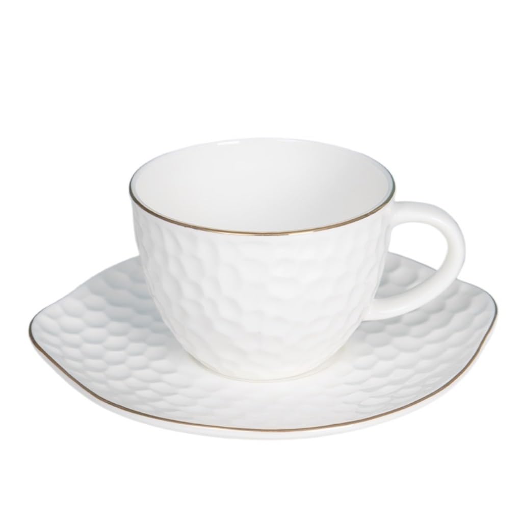 Zestawy kubków i talerzyków Filiżanka do kawy z porcelany kostnej ze złotym rantem, zestaw ceramicznych filiżanek i spodków o wysokiej wartości, filiżanka do popołudniowej herbaty domowej(D200ml)