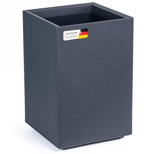 KONZEPT Großer und hoch Pflanzkübel auf Rollen, 40x40x60 cm, für innen und außen, quadratisch, anthrazit in Beton-Optik, aus Kunststoff, mobil – ideal für Garten, Terrasse, Balkon und Wohnräume
