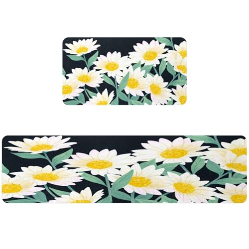 Alfombrilla de cocina antideslizante VAPOKF lavable y absorbente con diseño floral, pack de 2 2
