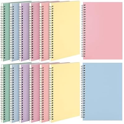 Leelosp 12 Pcs Small Spiral Notebook Lined Spiral Journal College Ruled Notebook Wire Bound Kraft Cover, 120 Pages for Work (Light Pastel,5.5 x 8.3 Inch)