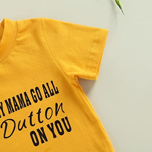 Kmbangi 3Pcs/Set Baby Girl Letters Print Short Sleeve T-Shirt Tops High Waist Pattern Shorts Headband Summer Outfits (Yellow, 0-6 Months) #TOP4