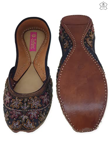 Image of Fulkari Women's Mirror Genuine Soft Leather Embroidered Jutis | Bite and Pinch Free Jutti | Punjabi Formal Juttis | Girl's Wedding Flat Ladies Mojari | Formal Ethnic Juti |