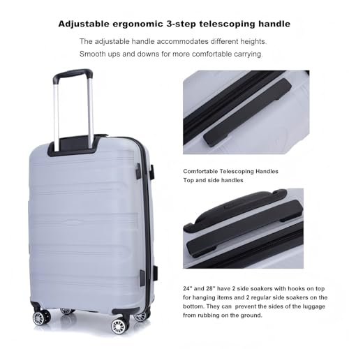 Lightweight Durable Hardshell Suitcase Set - 3-Piece Luggage with Lock, 20/24/28 Inch, Silver3