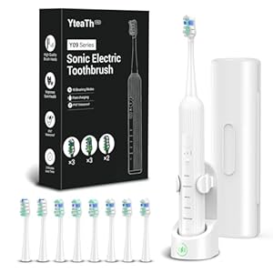 Elektrische Schallzahnbürste für Erwachsene & Kinder, 5 Putzmodi mit 3 Intensitätsstufen, Timer, 8 Ersatzbürstenköpfe & Reiseetui, Wiederaufladbare Sonic Toothbrush Weiß