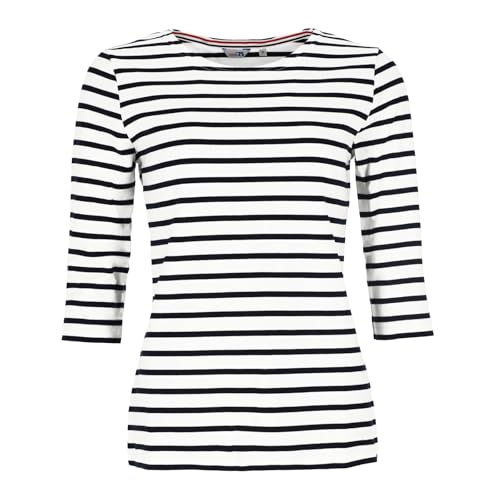 modAS Bretonisches Damenshirt mit 3/4-Arm - Streifenshirt Ringelshirt Basic Shirt Gestreift aus Baumwolle in Weiß/Blau Größe 46