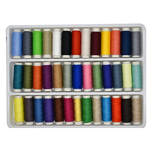 Maydahui Sewing Thread Assorted Spools 39 Color Kit for Sewing Machine Polyester 402 (200 Yards Each) + 30 PCS Sewing Needles + 1 PCS Soft Measuring Tape + 2 PCS Needle-threaders (Pack of 72)
