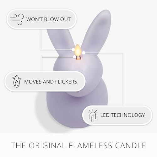 Image of Luminara Easter Bunny Candle- Gentle Lavender 4.8 inch x 8 inch- Flameless Real-Flame Holiday-Inspired Decor- AA Batteries- Flickering LED Flame