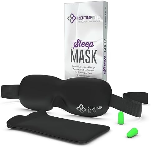 Sleep Mask | Eye Mask for Sleeping Men/Women Better Than Silk Our Luxury Blackout Contoured Eye Masks are Comfortable - This Sleeping mask Set Includes Carry Pouch and Ear Plugs