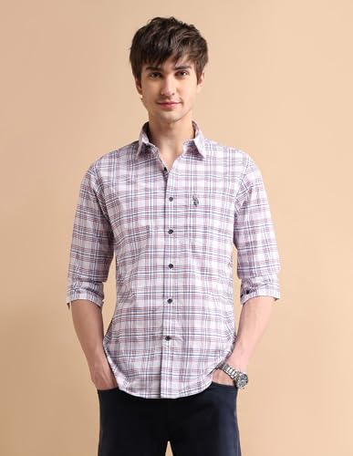 Image of U.S. POLO ASSN. Checked Regular Fit Cotton Shirts for Men - 100% Cotton, Full Sleeve Mens Casual Shirts
