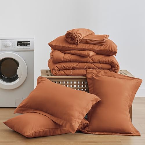 Love's cabin King Size Comforter Set Terracotta, 7 Pieces King Bed in a Bag, All Season Bedding Sets with 1 Comforter, 1 Flat Sheet, 1 Fitted Sheet, 2 Pillowcase and 2 Pillow Sham by Love's cabin - Image 6