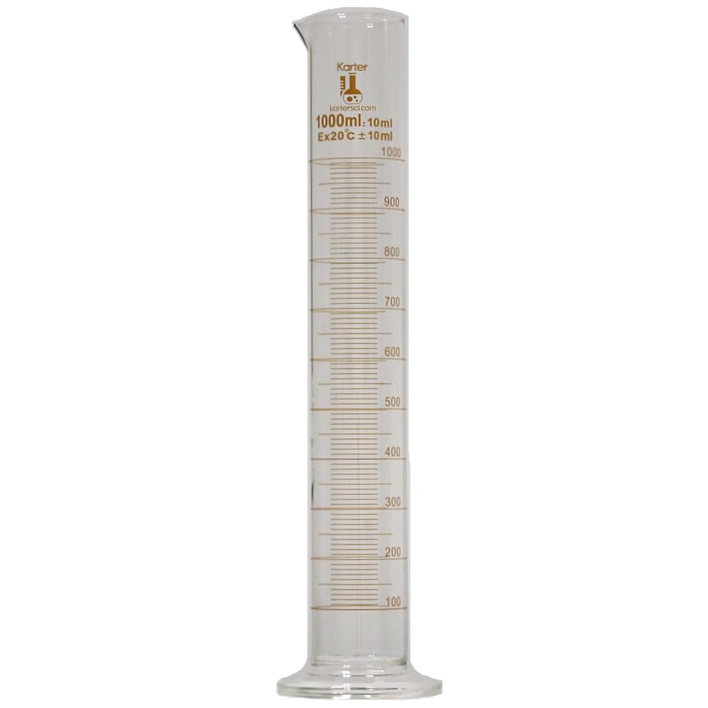 1000ml, Graduated Cylinder, Borosilicate 3.3 Glass, Single Metric Scale, Karter Scientific 412I1 (Case 6)