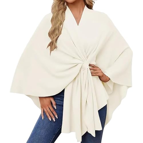 Poncho chal para mujer NIDONE blanco para combatir el frío de la oficina con estilo suave