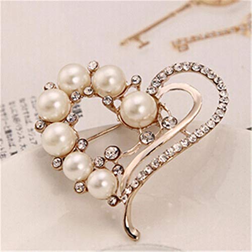 Journey Studio Love Heart Brooch Simulated Rhinestone Pearl Brooch Heart Scarf Brooch For Women Wedding Party Clothes Accessories #TOP3