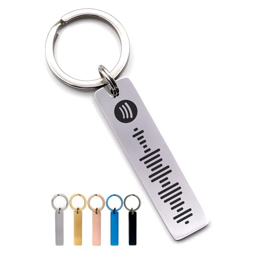 Porte-clé personnalisé en métal avec code Spotify scannable - Lance la musique ou playlist, texte et gravure personnalisable, cadeau homme femme, couple