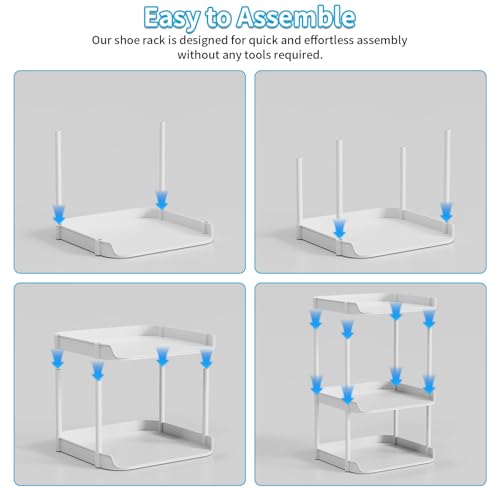 SZSHYNJ 8 Ebenen Schuhregal Schmal und Hoch, Vertikales Schuhregale Stapelbar, Kleines Regal Platzsparend, Eckschuhregal Kinder, Vertical Shoe Rack für Garten, Treppe, Terrasse, Flur, Küche, Weiß