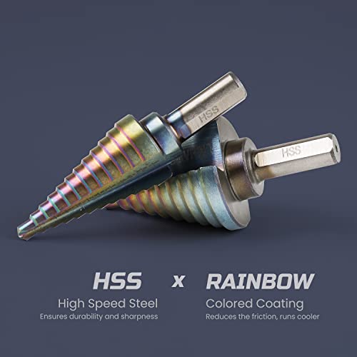 Lichamp Step Drill Bit Set For Metal Sheet Heavy Duty, 5-Piece Hss Step Up Down Drill Bits Stepper Unibit For Steel Hole, 50 Sizes From 1/8 To 1-3/8 Inches, B105Rd #TOP2