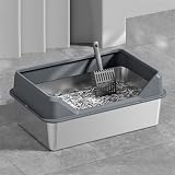 猫用トイレ ステンレススチール製猫用トイレボックス、金属製子猫用トイレパン、大型・小型猫、ウサギ用ペット用クリーニングツール、お手入れ簡単 猫に最適(Dark Grey) image