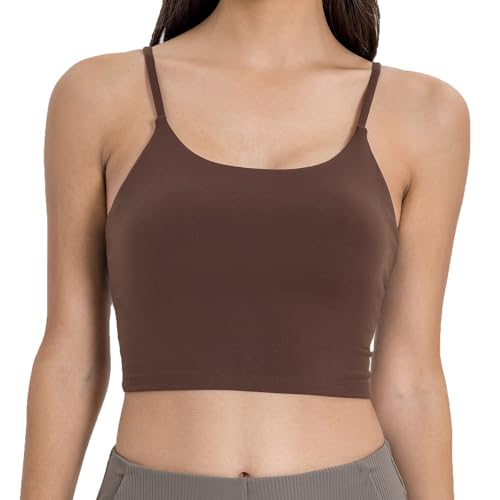 Image of Women's Strappy Stretch Sports Bra Longline Yoga Tank Top Fitness Bra Workout Camisole Crop Tops for Teen Girl