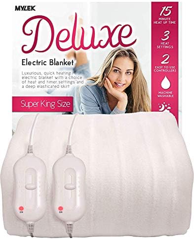 MYLEK Electric Blanket Super King Bed Fitted Heated Mattress Cover Dual  Control with Elasticated Skirt - Size