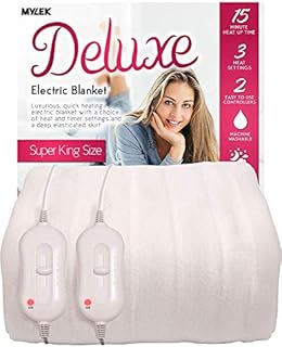 MYLEK Electric Blanket Super King Bed Fitted Heated Mattress Cover Dual Control with Elasticated Skirt - Size 203 x 182cm x 40cm - Overheat Protection - Fast Heat Up - Machine Washable