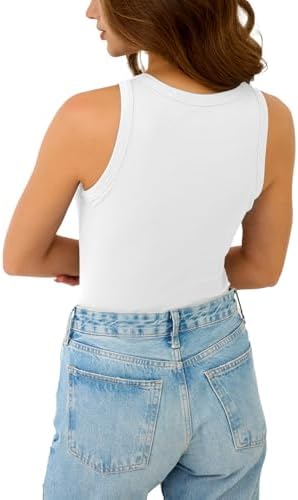 GKBK Womens Tank Tops High Neck Sleeveless Ribbed Tank Casual Basic Thick Strap Slim Fitted Racerback Shirts Solid- White - 3