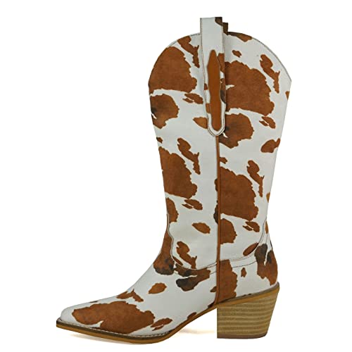 ARiderGirl Hanan Women Mid Calf Western Stacked Heel Snipped Toe Western Boots4