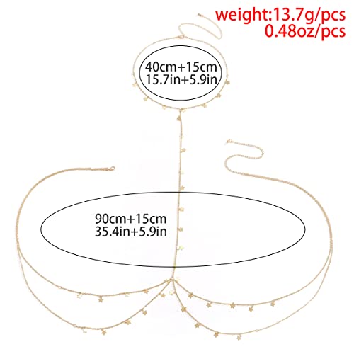 Simple Belly Chain For Women And Girls Gold Silver Star Waist Chain Beach Bikini Body Jewelry Adjustable 68-93Cm (Goldstar) #TOP4