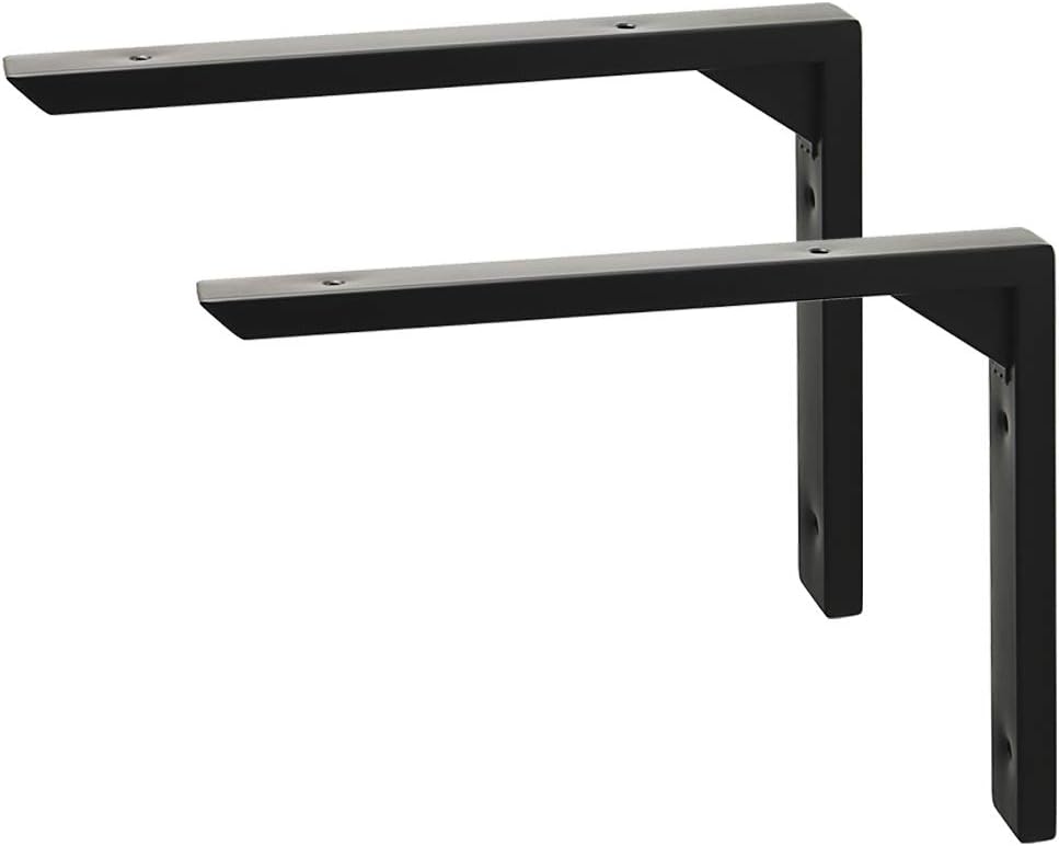 Mooche 2PCS Heavy Duty Shelf Brackets 8 inch, Black Wall Brackets for Shelves, Stainless Steel Triangle Shelf Support with Screws for Living Room Bedroom Garage