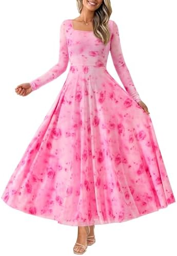 BTFBM Women Maxi Dress Fall 2026 Fashion Elegant Long Sleeve Squa...