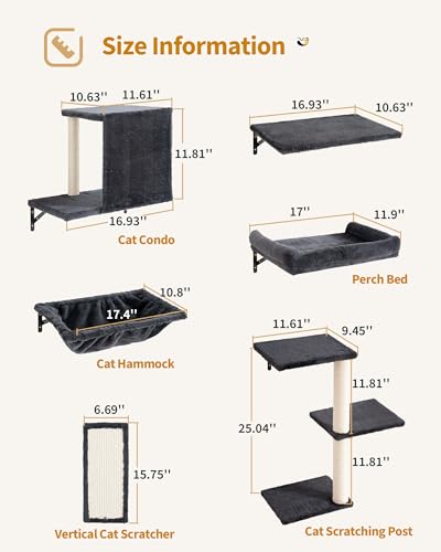 Mueble de pared para gatos grandes 6 en 1 con cama y hamaca miniatura 2