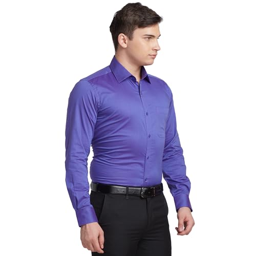 Image of Raymond Men's Solid Pattern Contemporary Fit Pure Cotton Full Sleeve Semi Cut Away Collar Formal Shirt