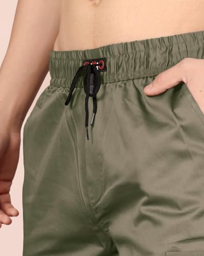 Image of Men's Solid Cargo Jogger Pants with Elastic Waistband & Side Utility Pockets