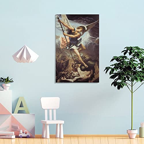 Archangel Saint Michael And Demon, Religious Art Modern Poster Art Paintings On Canvas For Home Room Office Wall Decoration12X18Inch(30X45Cm) #TOP3
