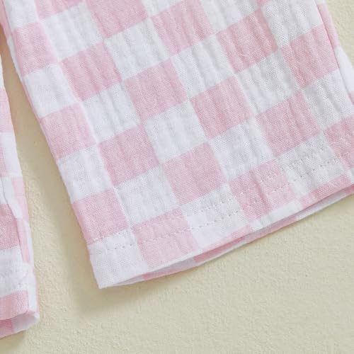 Image of Thorn Tree Toddler Girl Clothes Plaid Printed Sleeveless Pleated Camisole Linen Pants Set Baby Summer Outfits