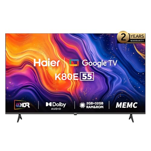 هاير تلفزيون ذكي 55 بوصة بدقة 4 كيه الترا اتش دي كيو ال اي دي مع ريسيفر مدمج، اسود - H55K80EU