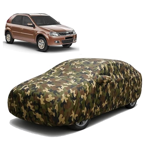 Image of Sulfar 100% Waterproof Car Body Cover Compatible with Mirror for Mahindra Verito Vibe with Long Lasting Durable Material (Triple Stitched, Full Bottom Elastic, Camouflage Army)