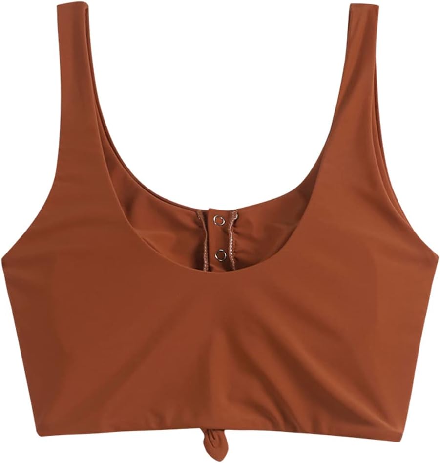 ZAFUL Women's Front Knot Bikini Tops Crop Tankini Top Scoop Neck Padded Bathing Suit Tops - Image 2