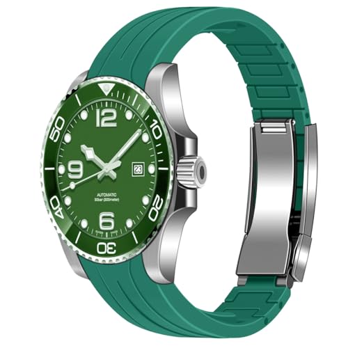 Image of Juntan 18mm 20mm 21mm 22mm Curved End Rubber Watch Band, Tapered Silicone Curved Replacement Watch Strap for Men Women with Metal Classic Diving Buckle