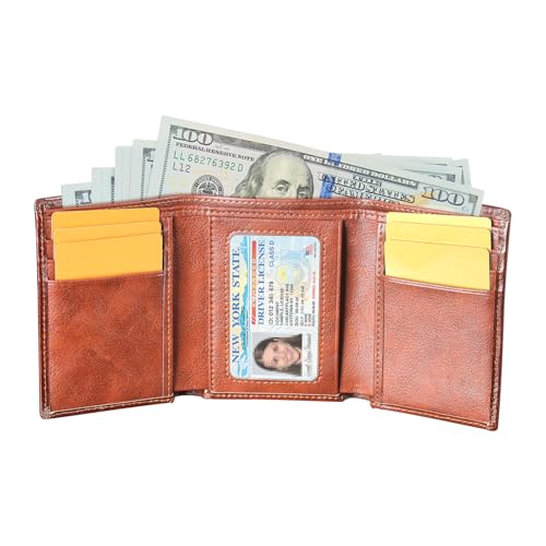 Mens Trifold Leather Wallet | Top Genuine Leather Trifold Wallets for Men and Women | RFID Blocking Leather Wallet | ID Wallet | Thoughtful Gift for Men | Brown Wallet4