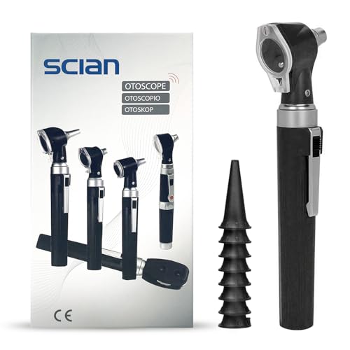 Scian Otoscope Ear Scope with Light Pocket Ear Diagnostic Kit with 3X Magnify Lens & 8 Speculum Tips for Kids Elders Dogs Home Use (New Black)
