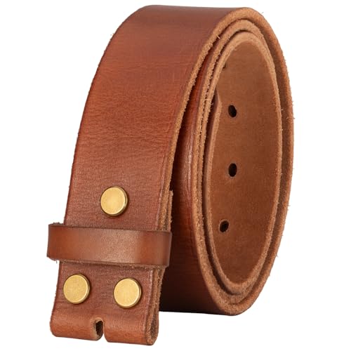 TYWestyles No Buckle Full Grain Leather Belt Men Women Fits With 1.5 Inch Buckle (Brown, L(Fit Waist 35-37)
