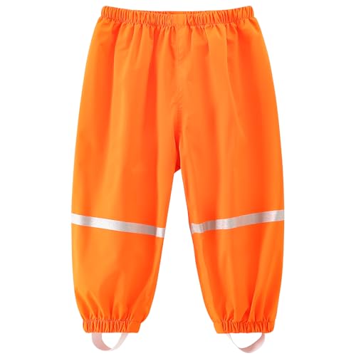 Fewlby Kids' Rain Pants Toddler Waterproof Trousers for Boys Girls Orange