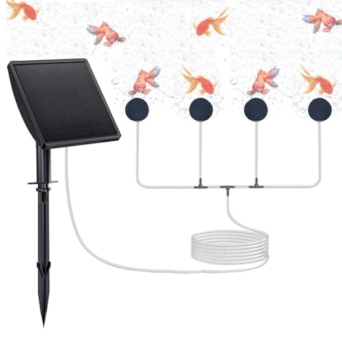 Neptuiby Solar Pond Aerator, 2W Solar Air Pump with Built-in Battery for Outdoor Fish Tank, 3 Mode Low Noise Oxygen Pump for Garden Pond Aquarium Backyard, 4 Stones.