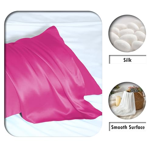 Silk Pillow Cases 2 Pack Soft Breathable and Sliky King Size Pillow Cases Set of 2,Natural Mulberry Satin Silk Pillowcase with Hidden Zipper for Hair and Skin (Hot Pink,20"X 36",2pcs)